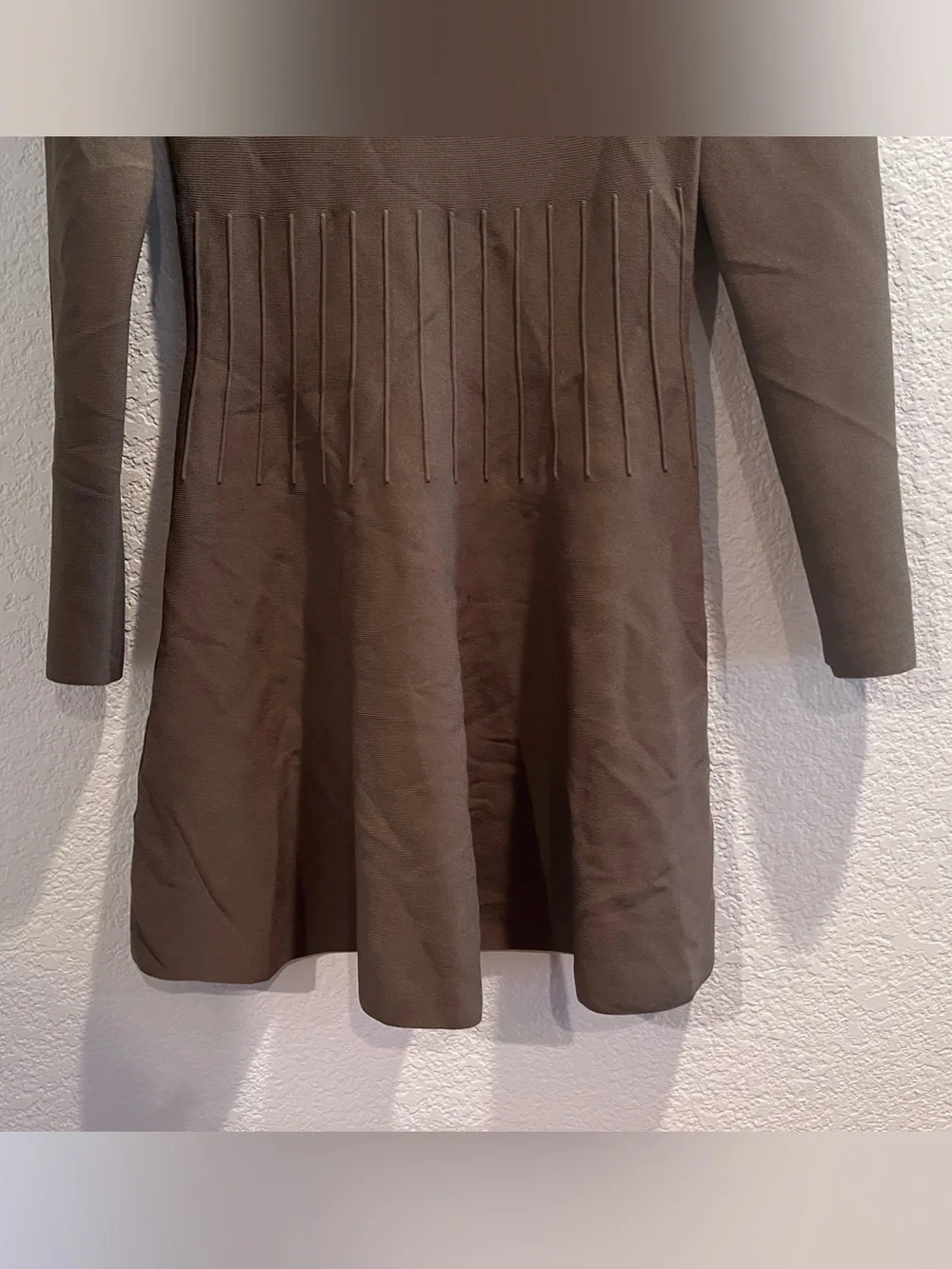 STAUD - Deora Square Knit Long Sleeve Pleated Mini Dress - sergeant green - Med - Picture 8 of 13